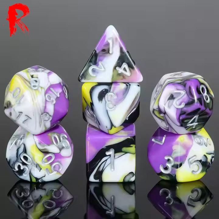 Brisk Melody - Multicoloured Swirl 7-Die RPG Set - Ronin Games Acrylic Dice - HDB-99