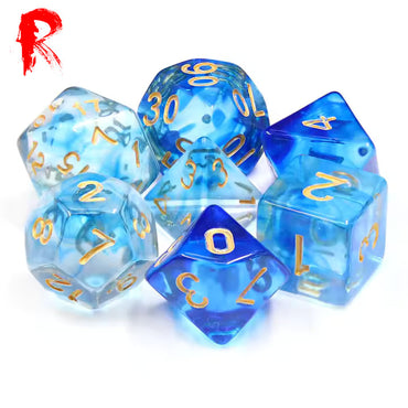 Under the Sea - Clear and Blue 7-Die RPG Set - Ronin Games Acrylic Dice - HDE-03