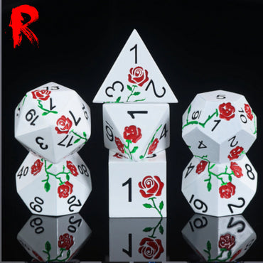 Valentine Rose - Red Rose on White Metal - Ronin Dice - HDFD-01