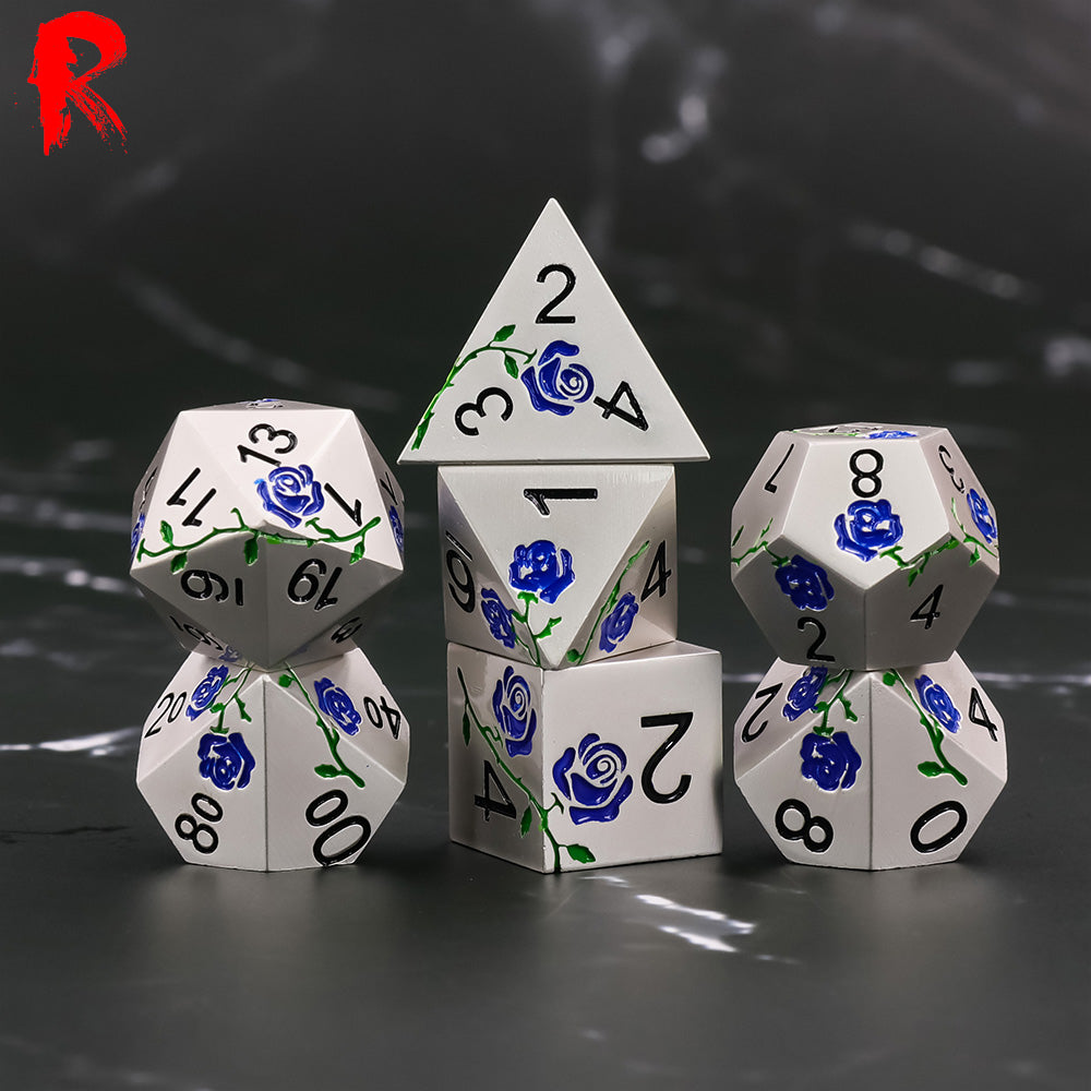 Blue Rose - Blue and Silver - Metal Ronin Dice