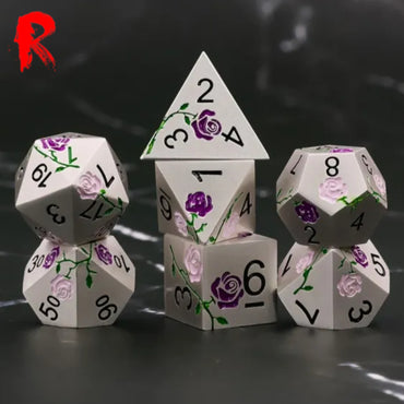 Knightly Courtship - Purple and Pink Rose on Silver Metal - Ronin Dice - HDFD-08