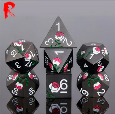 Dark Rose - White/Red Rose on Black Metal - Ronin Dice - HDFD-09