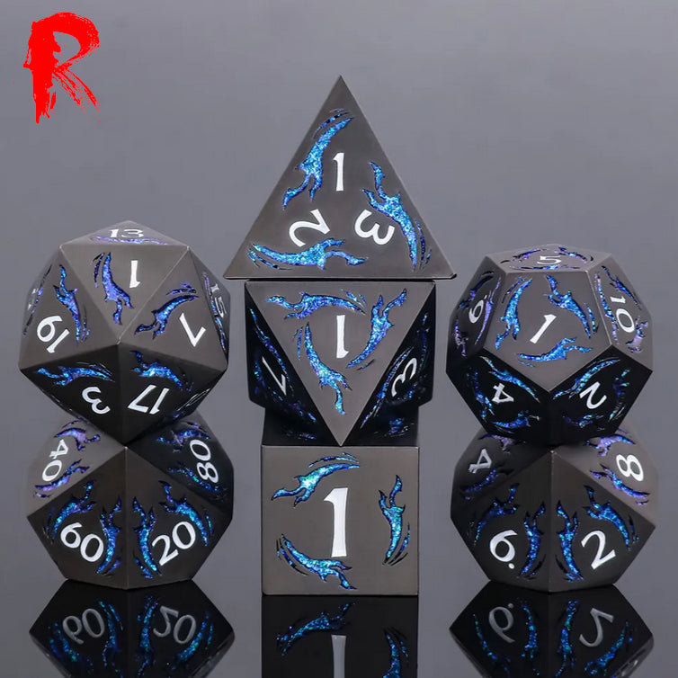 Dragon of the Winds - Blue Dragon on Black Metal - Ronin Dice - HDFD-112