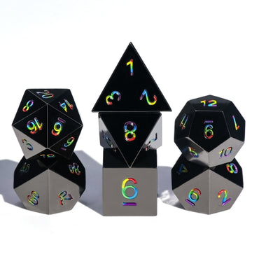 Dark Rainbow - Black Metal and Rainbow Lettering - Ronin Dice Set