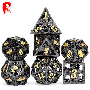 Carbon Dragon - Black & Gold - Metal 7-Dice RPG Set - Ronin Games Dice