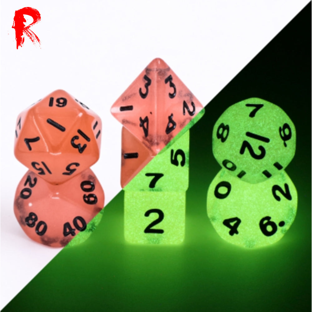Mini Dice - Red Glow in the Dark - Acrylic RPG 7-Dice Set - Ronin Games Dice HDMM-03
