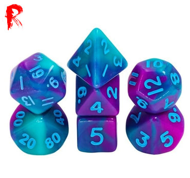 Mini Dice Teal and Purple Blend - Acrylic RPG 7-Dice Set - Ronin Games Dice