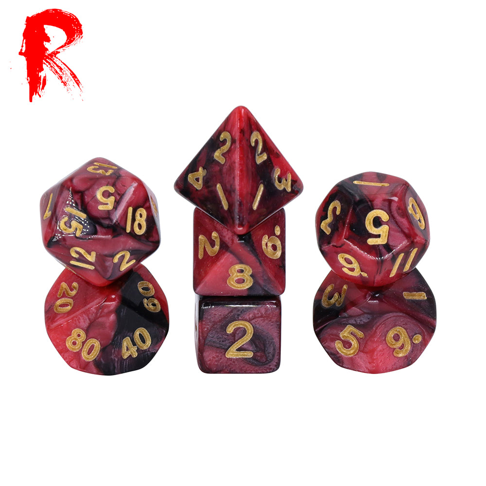 Mini Dice - Black Red Swirl - Acrylic RPG 7-Dice Set - Ronin Games Dice HDMM-09