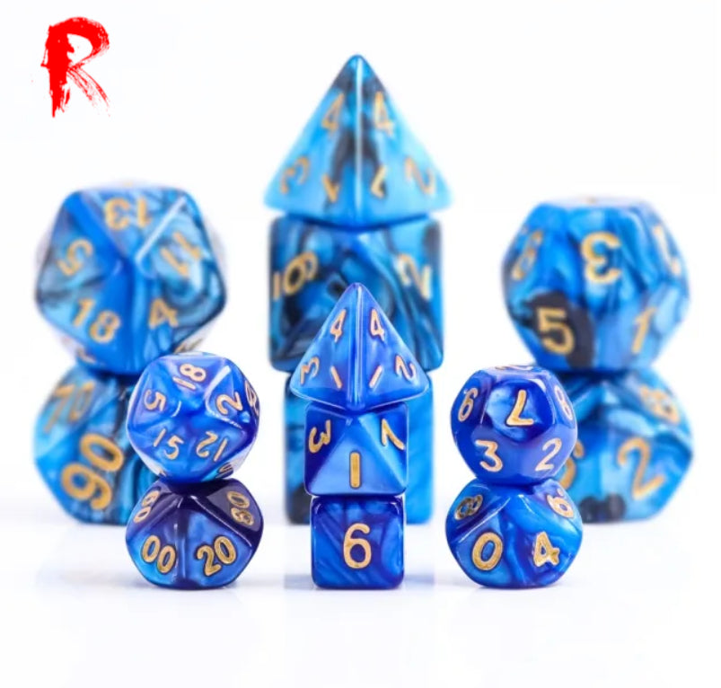 Mini Dice Pearl Blue - Acrylic RPG 7-Dice Set - Ronin Games Dice - HDMM-10