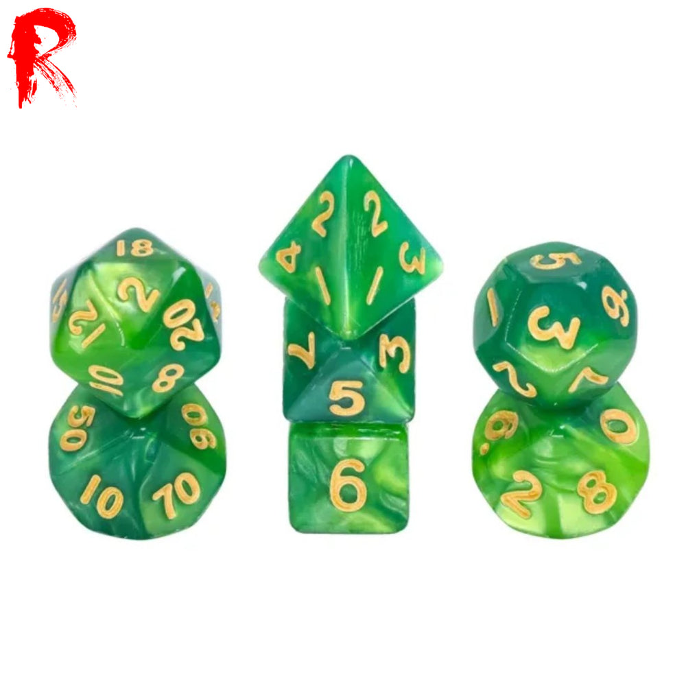 Mini Dice - Green Pearl - Acrylic RPG 7-Dice Set - Ronin Games Dice HDMM-11