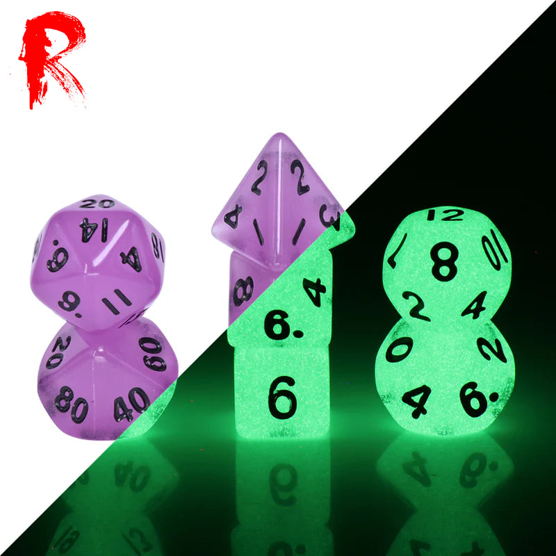 Mini Dice - Purple Glow in the Dark - Acrylic RPG 7-Dice Set - Ronin Games Dice HDMM-18