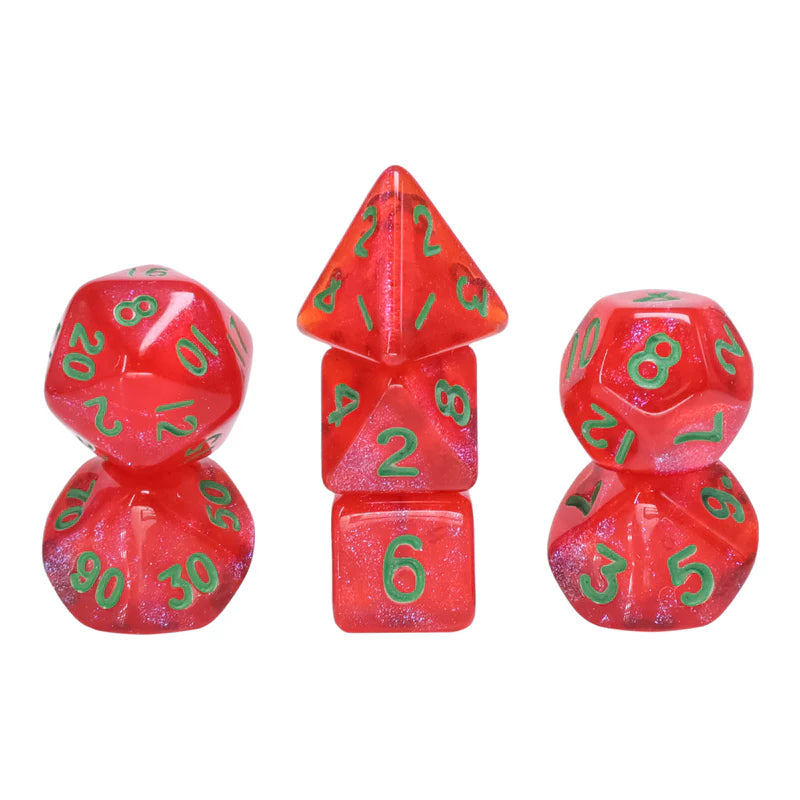 Mini Dice - Red Translucent Glitter - Acrylic RPG 7-Dice Set - Ronin Games Dice HDMM-19