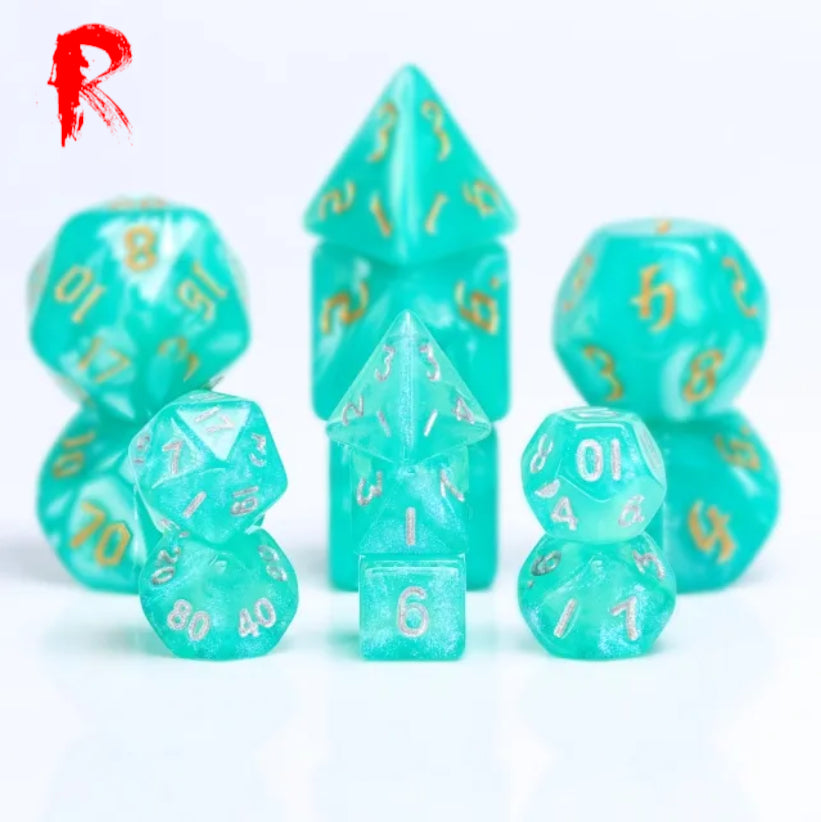 Mini Dice - Turquoise Transparent - Acrylic RPG 7-Dice Set - Ronin Games Dice HDMM-21