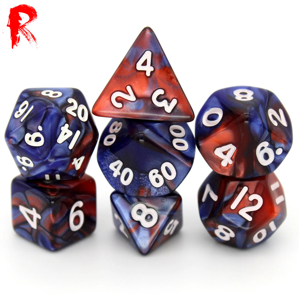 Mini Dice - Blue Red Swirl - Acrylic RPG 7-Dice Set - Ronin Games Dice HDMM-25
