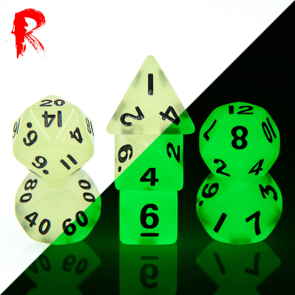 Mini Dice - White Glow in the Dark - Acrylic RPG 7-Dice Set - Ronin Games Dice - HDMM-27