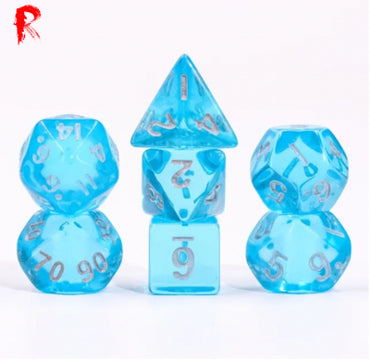 Mini Transparent Blue Dice - Acrylic RPG 7-Dice Set - Ronin Games Dice