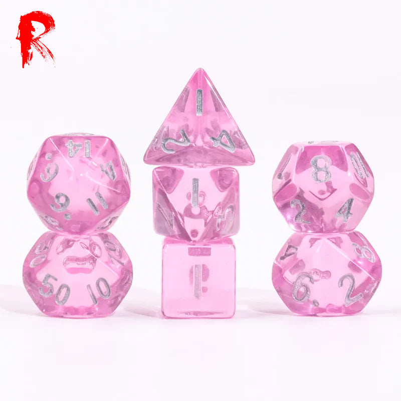 Mini Dice Pink Transparent - Acrylic RPG 7-Dice Set - Ronin Games Dice - HDMM-33