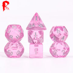 Mini Dice - Pink Transparent - Acrylic RPG 7-Dice Set - Ronin Games Dice HDMM-33