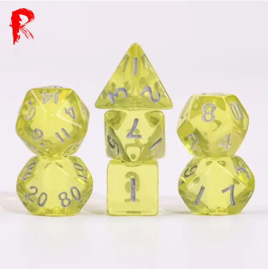 Mini Dice - Yellow Transparent - Acrylic RPG 7-Dice Set - Ronin Games Dice HDMM-34