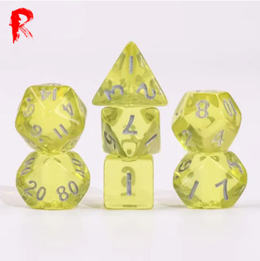 Mini Dice - Yellow Transparent - Acrylic RPG 7-Dice Set - Ronin Games Dice HDMM-34