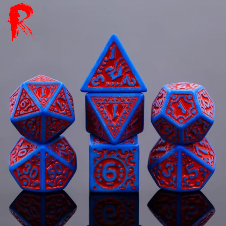 Psychic Flame - Purple and Red Etched RPG Acrylic 7 Dice Set - Ronin Games - HDO-51