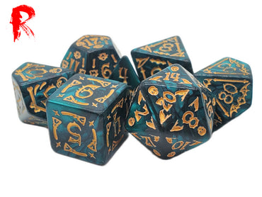 Omens of Dread - Black/Green and Gold 7-Die RPG Set - Ronin Games Dice