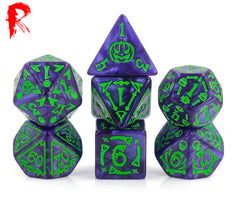Witch's Cackle - Blue/Green Etched 7-Die RPG Set - Ronin Games Acrylic Dice - HDO-56