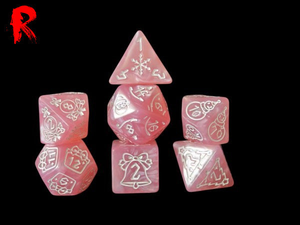 Christmas Gift - Pink Etched 7-Die RPG Set - Ronin Games Acrylic Dice - HDO-63