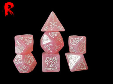 Christmas Gift - Pink Etched 7-Die RPG Set - Ronin Games Acrylic Dice - HDO-63