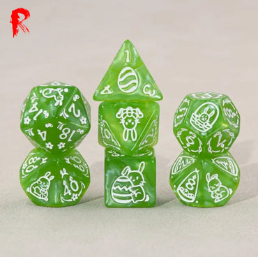 Easter Bunny - Green + White Etched RPG Acrylic 7 Dice Set - Ronin Games HDO-68