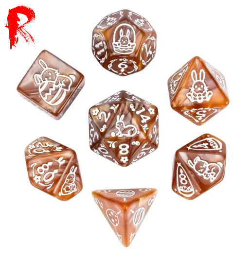Easter Bunny - Brown + White Etched RPG Acrylic 7 Dice Set - Ronin Games
