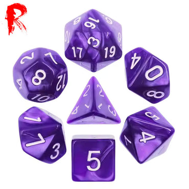 Royal Cloak - Purple Pearl and White Numbers 7-Die RPG Set - Ronin Games Dice - HDP-03