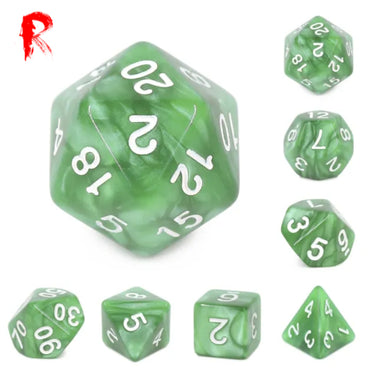 Druidic Vows - Light Green Pearl with White Numbers - 7-Die RPG Set - Ronin Games Dice - HDP-10