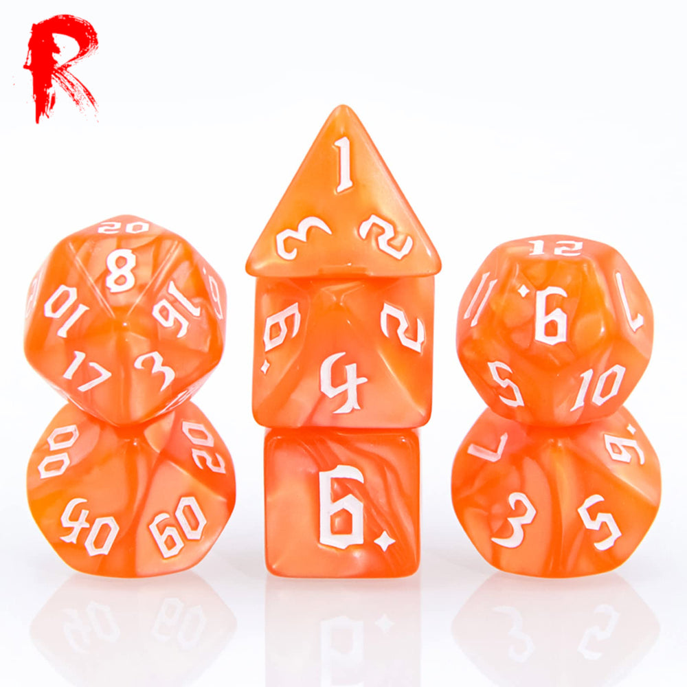 Forge Glow - Orange Pearl 7-Die RPG Set - Ronin Games Acrylic Dice - HDP-11