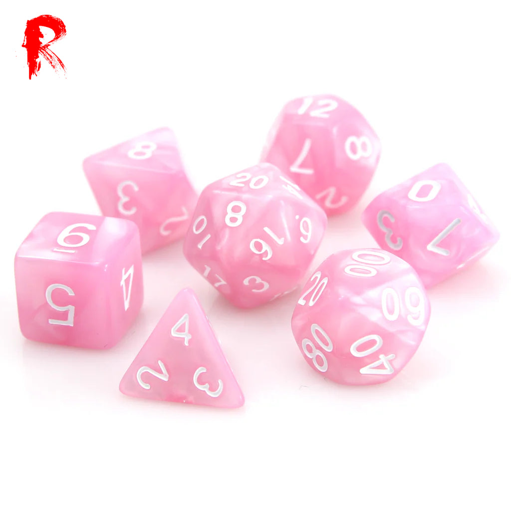 Rose Petal - Pink Pearl 7-Die RPG Set - Ronin Games Acrylic Dice