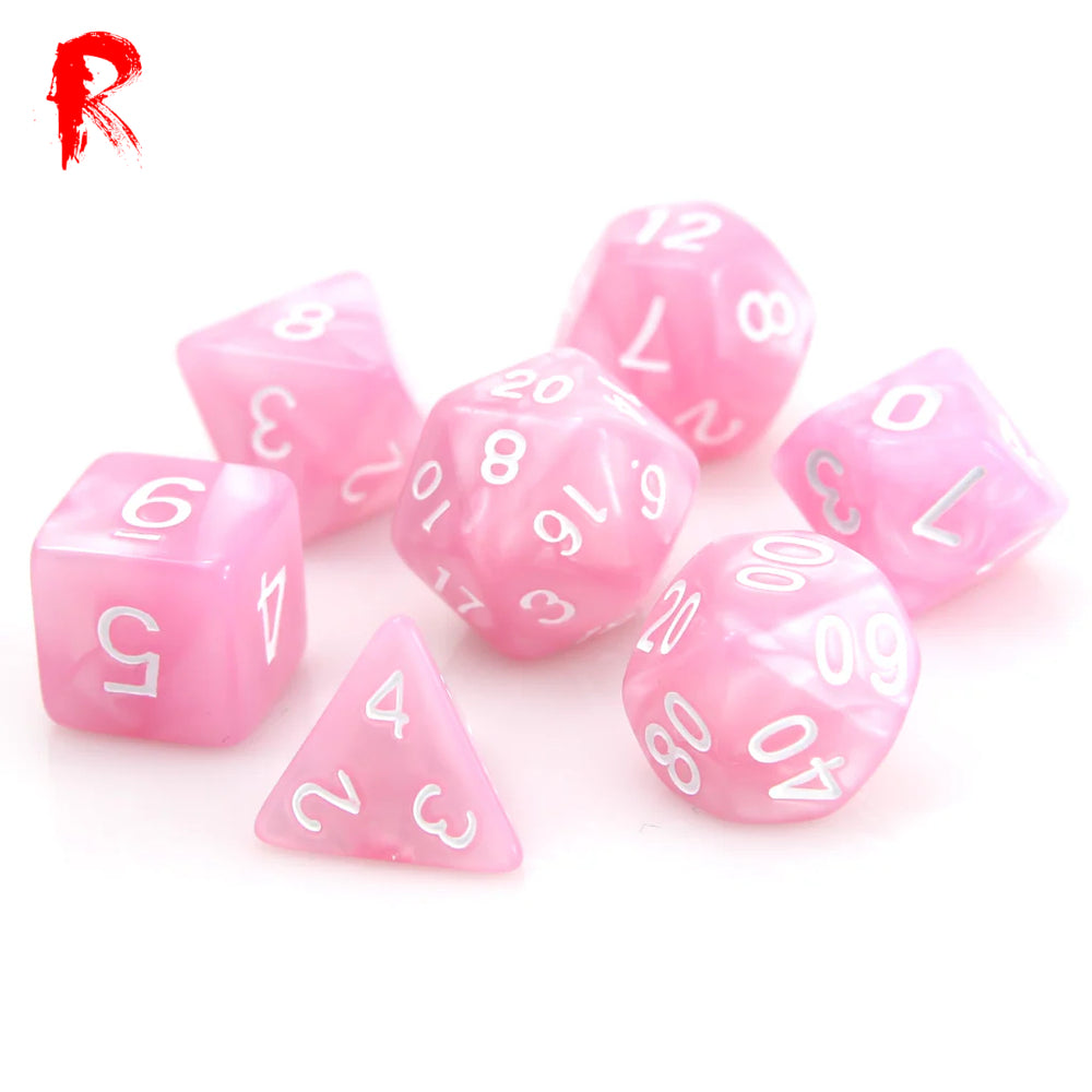 Rose Petal - Pink Pearl 7-Die RPG Set - Ronin Games Acrylic Dice
