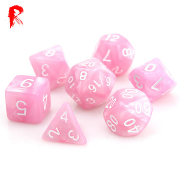 Rose Petal - Pink Pearl 7-Die RPG Set - Ronin Games Acrylic Dice
