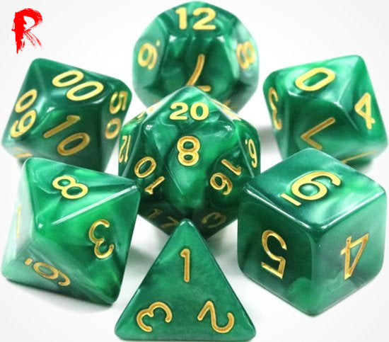 Mystic Jade - Green Pearl with Gold - 7-Die RPG Set - Ronin Games Dice