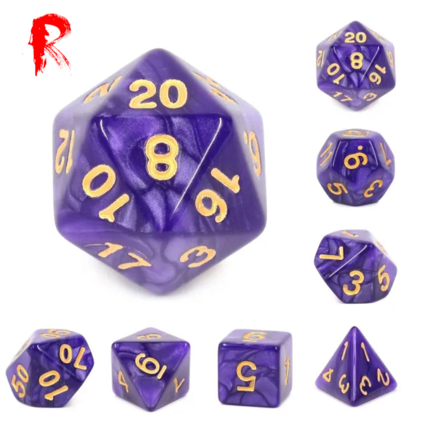 Noble Ruler - Pearl Purple with Gold Numbers 7-Die RPG Set - Ronin Games Dice - HDP-15