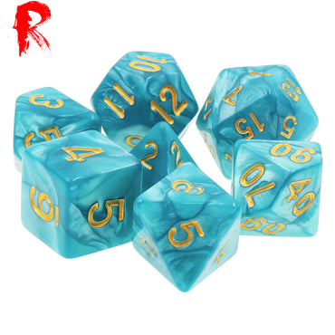 Lake Blue - Turquoise and Gold Pearl 7-Die RPG Set - Ronin Games Dice - HDP-21