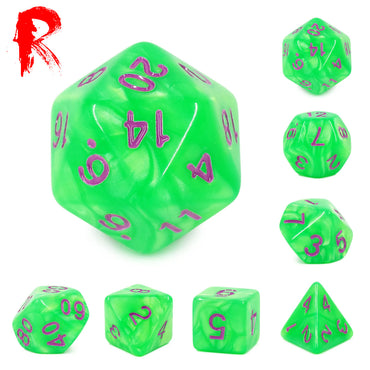 Sewer Nemesis - Green Pearl with Purple Font - 7-Die RPG Set - Ronin Games Dice - HDP-22