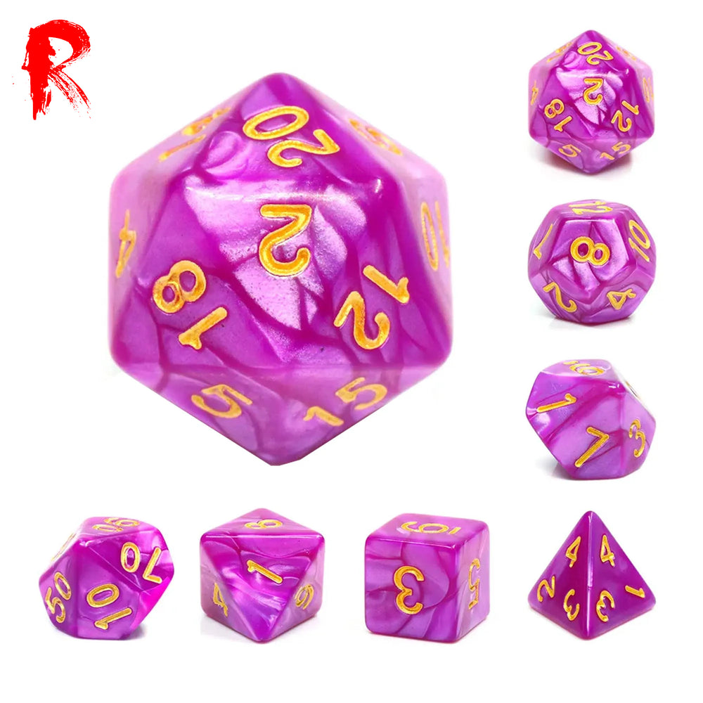 Seeress - Purple Pearl and Gold Numbers 7-Die RPG Set - Ronin Games Dice - HDP-25