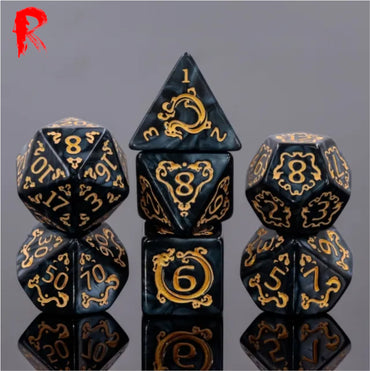 Runes of Power - Black and Gold 7-Die RPG Set - Ronin Games Dice HDP-34