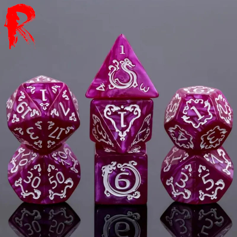 Auspicious Clouds - Purple RPG Acrylic 7 Dice Set - Ronin Games HDP-35