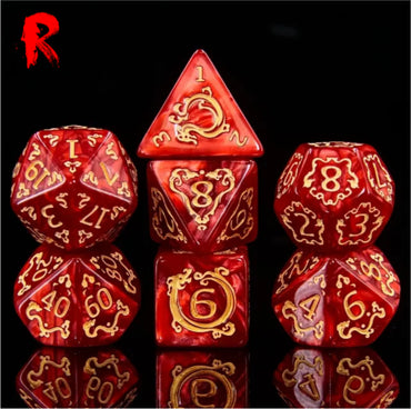 Auspicious Clouds - Red and Gold 7-Die RPG Set - Ronin Games Dice HDP-42