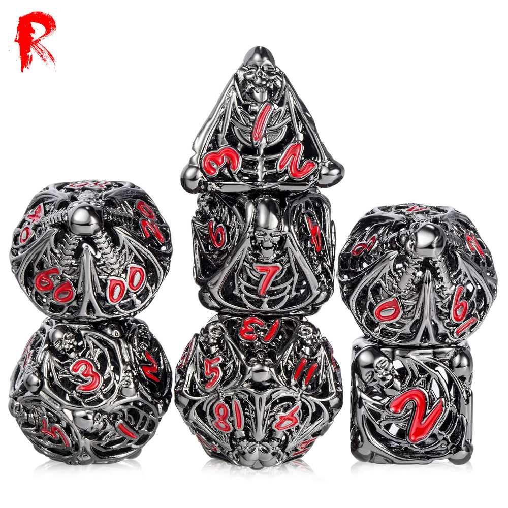 Reaper Dice - Black Metal with Red 7-Dice RPG Set - Ronin Games Dice