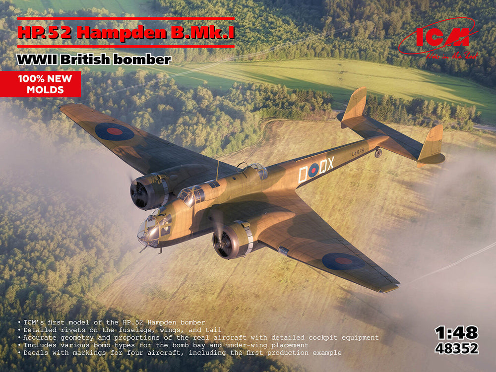 ICM 1/48 HP.52 Hampden B.Mk.I WWII British Bomber Plastic Model Kit
