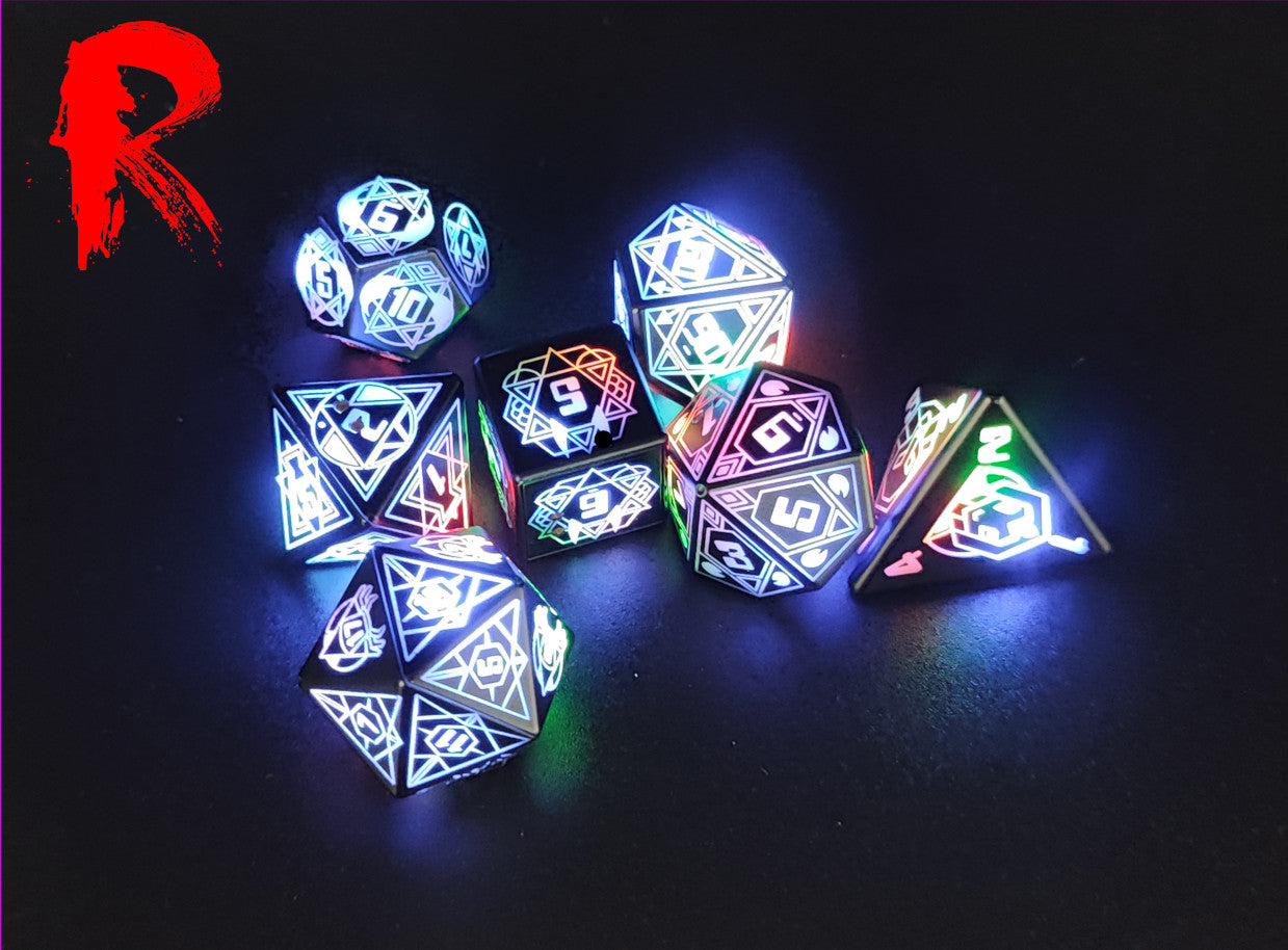 LED Light-Up 7-Die RPG Set with Rechargeable Box - Ronin Games Dice LED-001