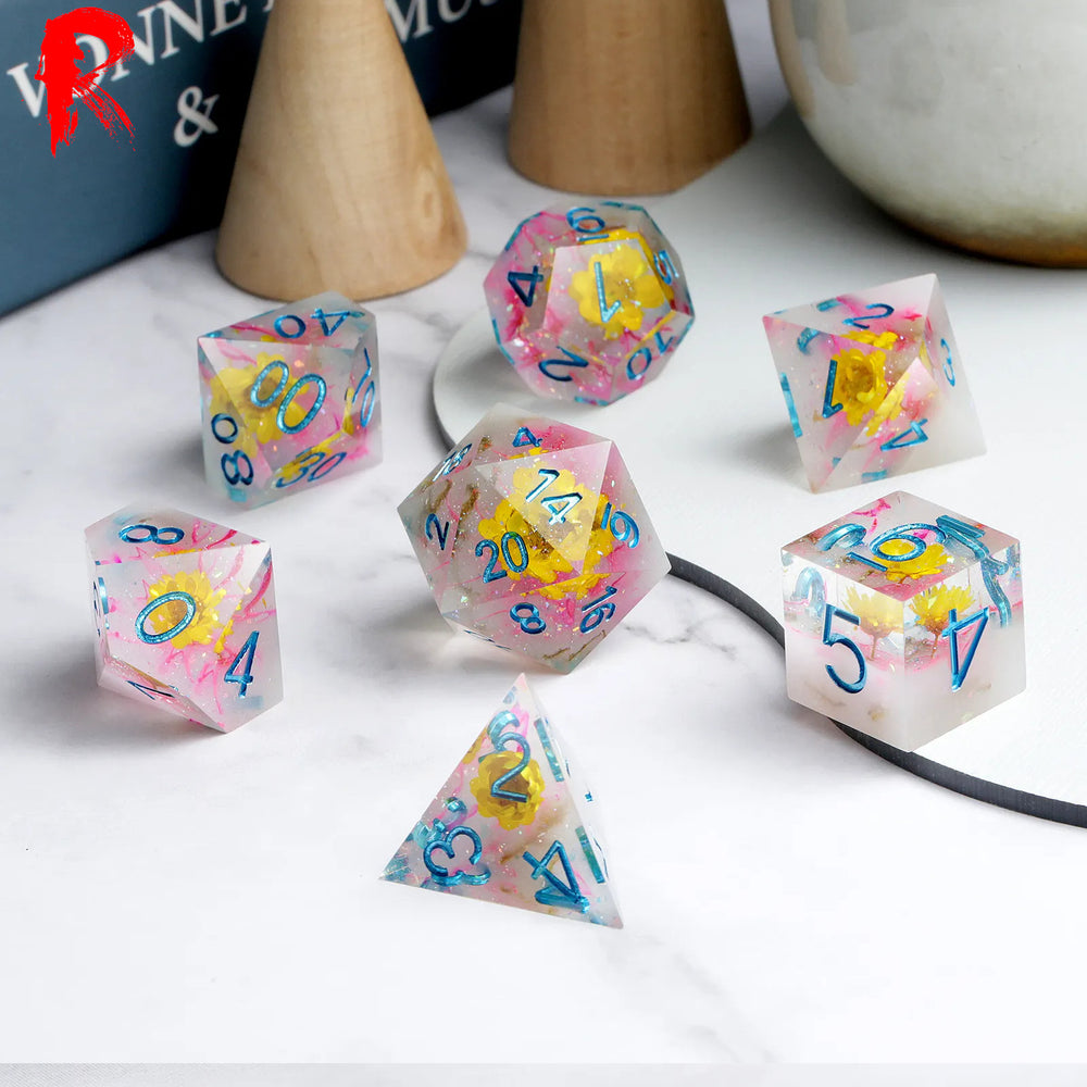 Lady of the Flowers - Sharp Edge Purple Flower Resin Dice