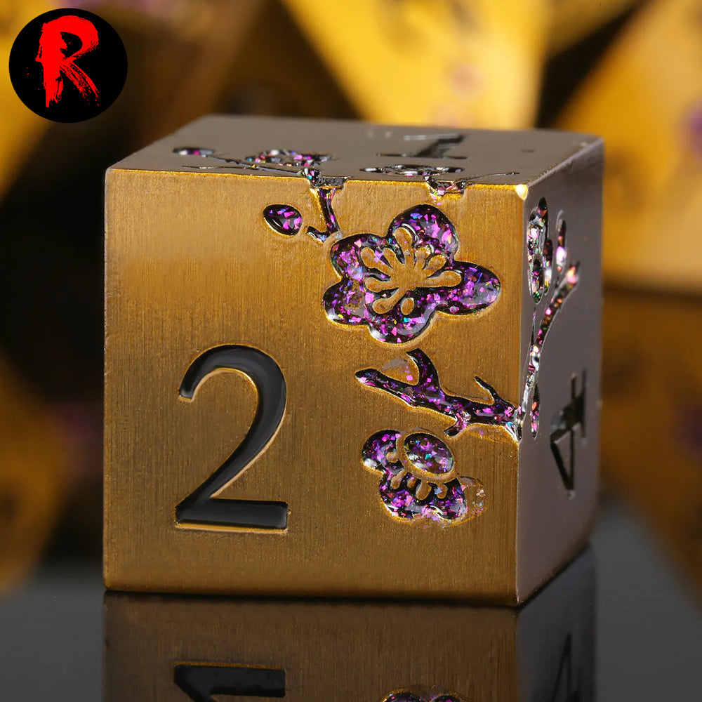 Metal Japanese Cherry Blossom Copper and Purple 7-Die RPG Set - Ronin Games Dice MP003